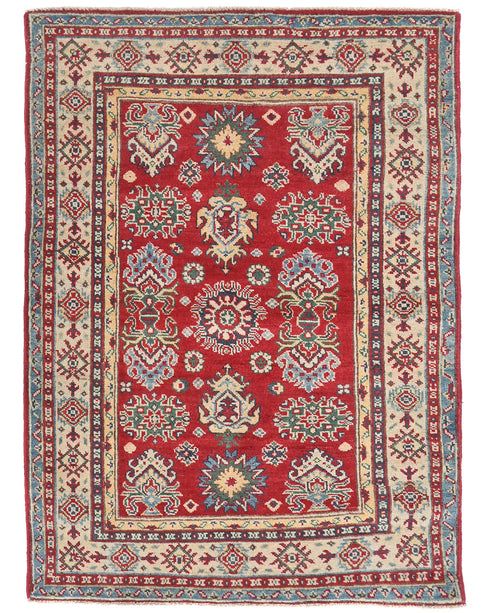 3x5 Red Kuba Afghan Hand Knotted Wool Area Rug